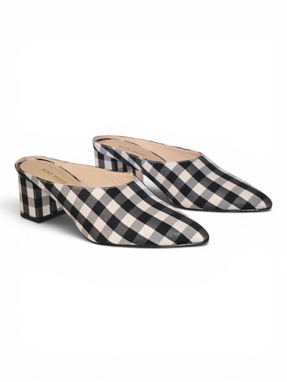 NEW Nine West Whelmer Black & White Gingham Pointed Mules Size 8M